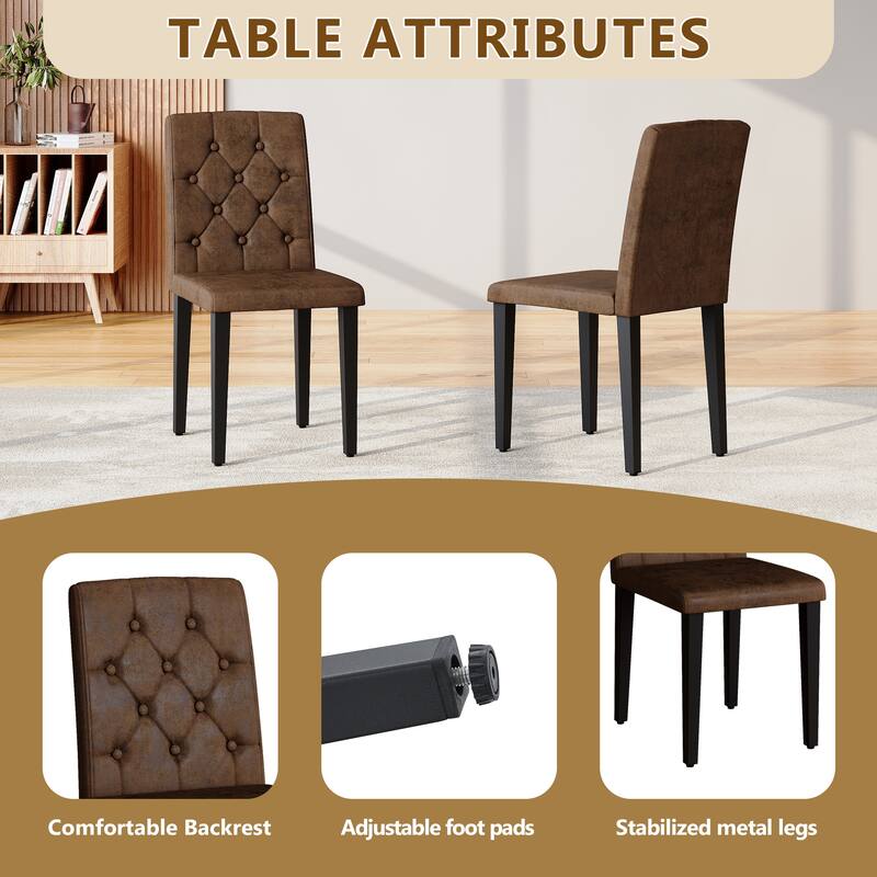 Upholstered Dining Chairs Set of 4, Button Tufted Dining Chair with Metal Legs, Modern Suede Fabric Side Chair with Backrest