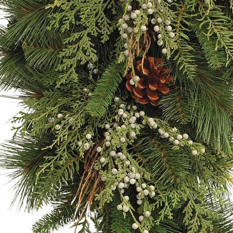 HomeRoots 17" Brown And Green Winter Linear Juniper And Pinecone Wreath Wall Swag