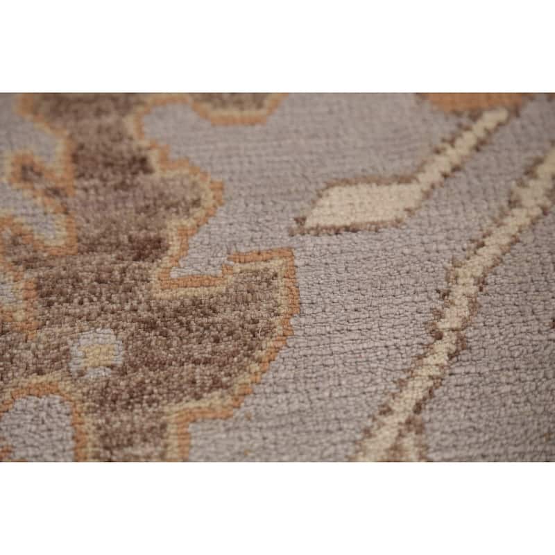 Gray Oushak Indian Large Rug Hand-Knotted Floral Wool Carpet - 9'10" x 13'8"