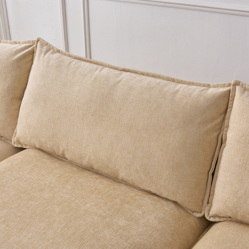 Upholstered Soft Chenille Fabric Sofa,3 Seater with Ottoman L Shape Sofa