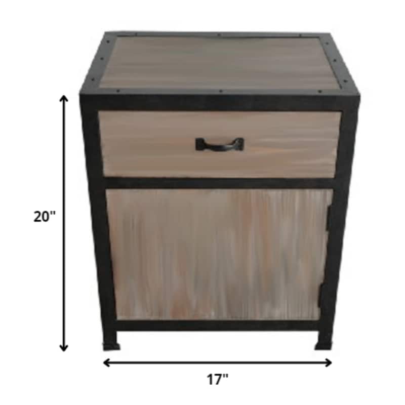 20" Square Brown Wooden End Table with Drawer and Iron Frame Space-Saving Living Room Table - 20" H x 1" W x 17" D