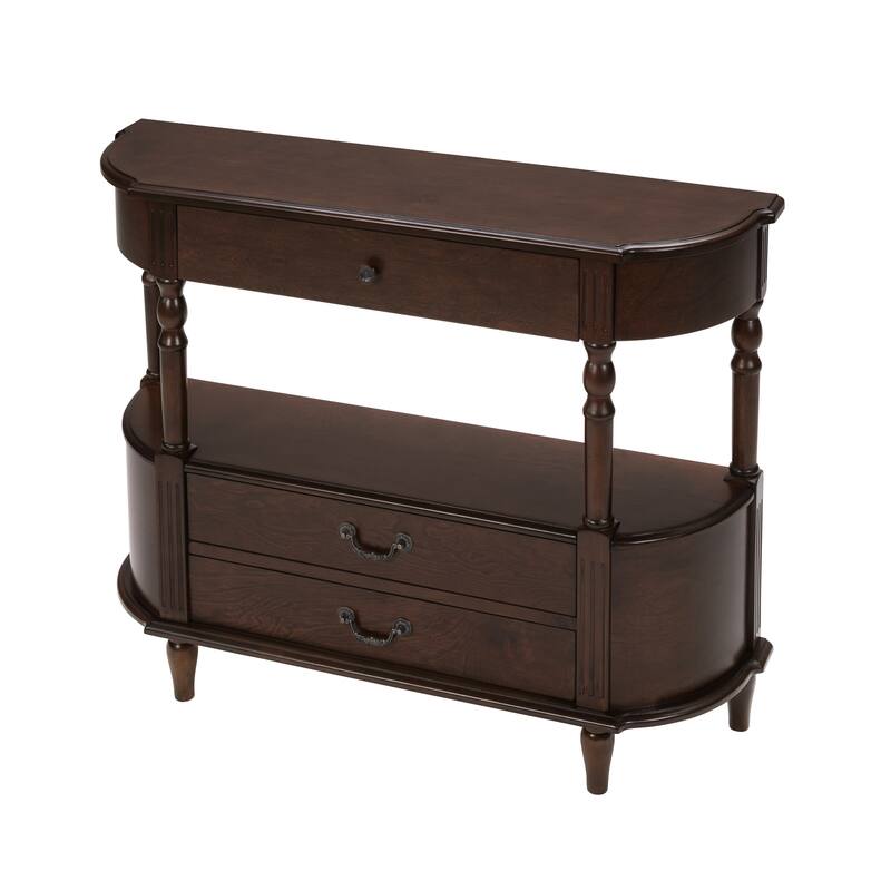 43"Retro Curved Wood Console Table with 3 Drawers and Storage Shelf