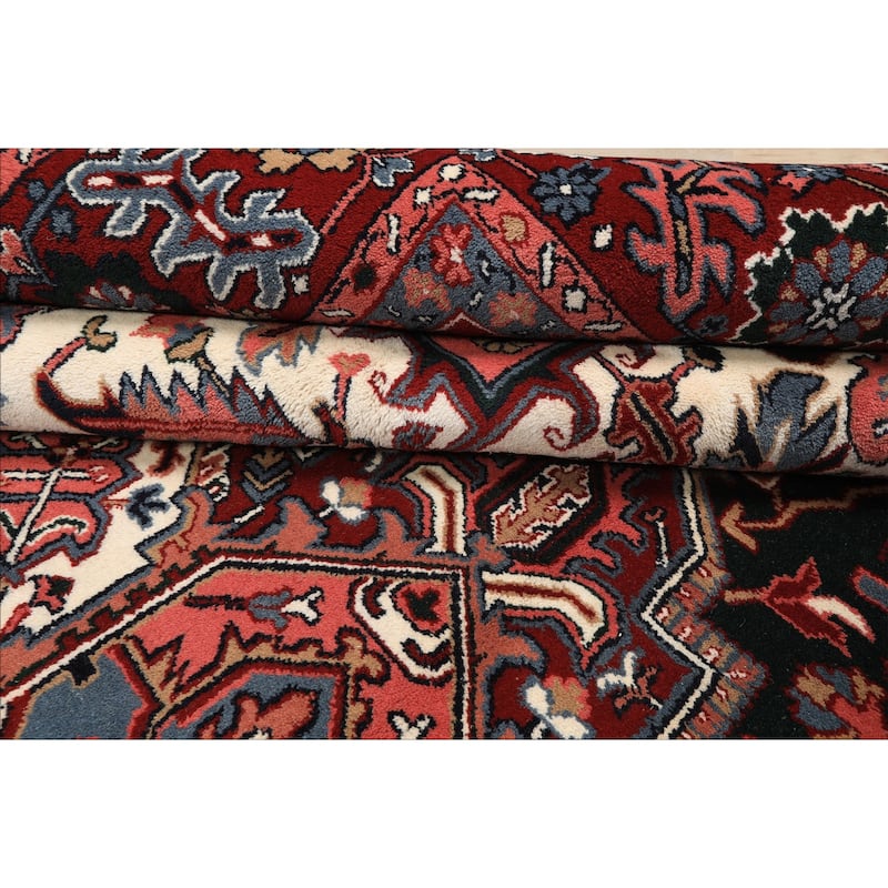 8'10''x11'11'' Hand Knotted Wool Green Heriz Traditional Medallion Area Rug - 8' 10'' x 11' 11''