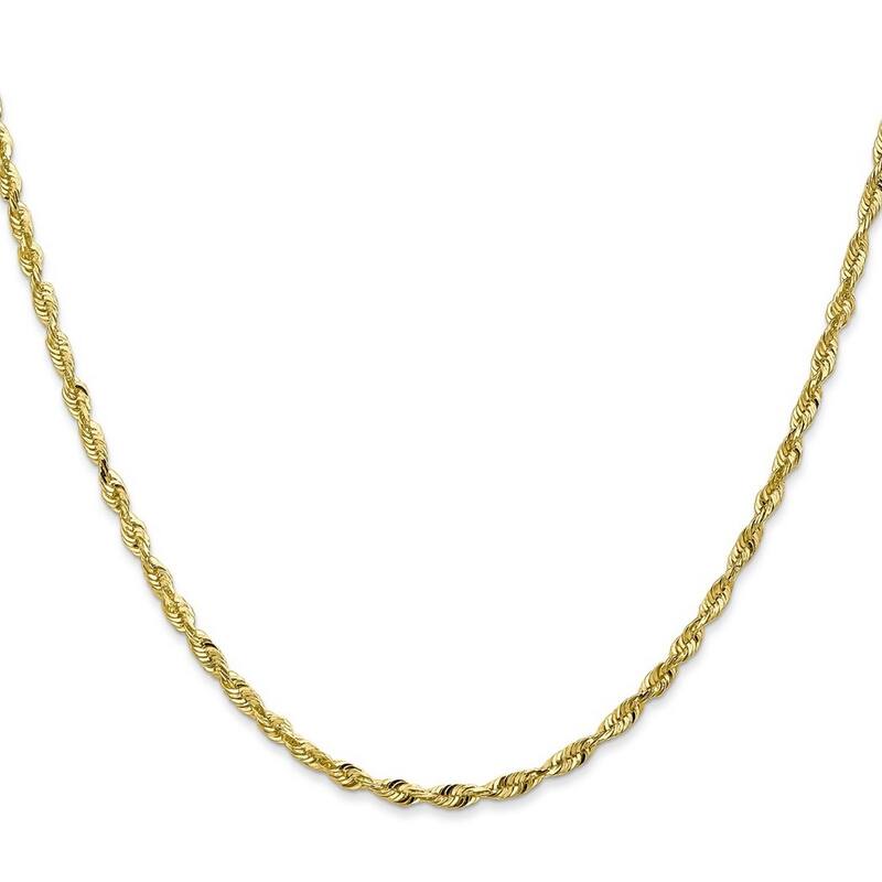 Curata 10k Yellow Gold 2.55mm Sparkle Cut Extra Lite Rope Chain Bracelet