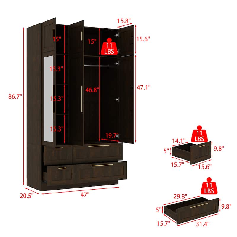 Modern White Wardrobe Closet with Mirror - Multi-Functional Bedroom Storage Cabinet