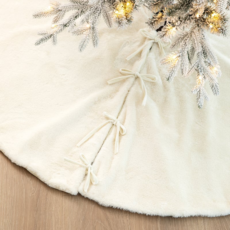 Glitzhome 48"D or 60"D Soft Fake Rabbit Fur Christmas Tree Skirt - 60" D - Oversized White-Faux Rabbit Fur