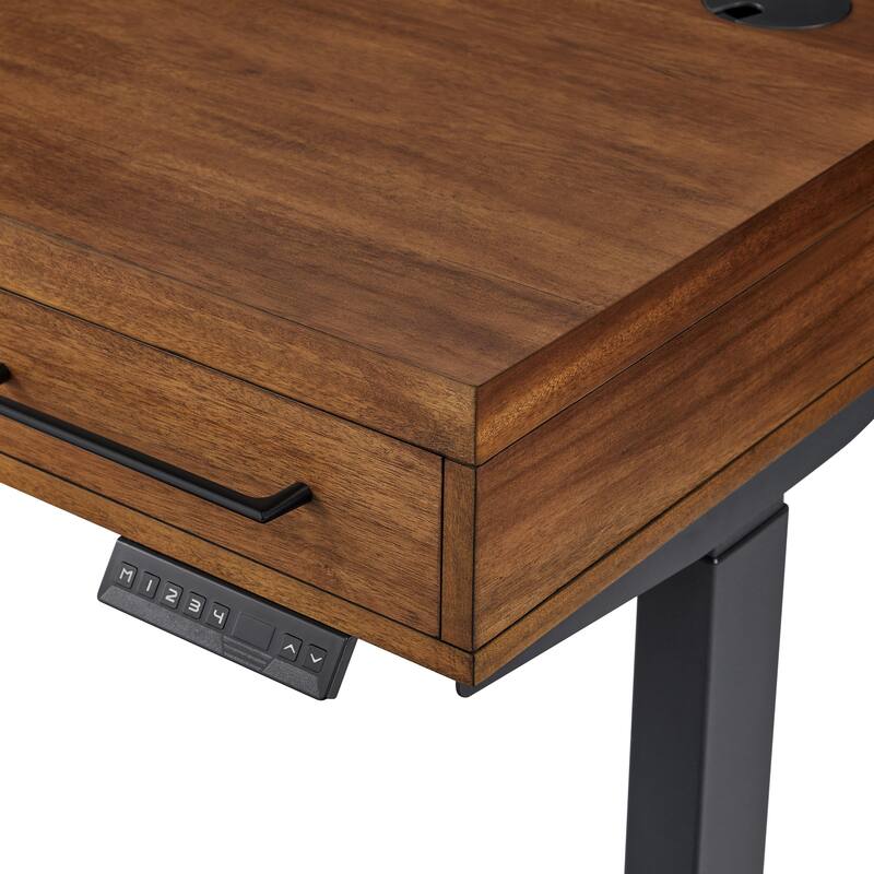 Modern Electric Sit/Stand Desk, Height Adustable Table, Rich Medium Brown
