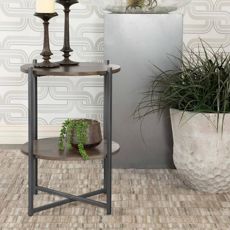 Natural and Gunmetal Accent Table with Bottom Shelf - Brown