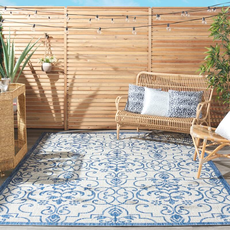 Nourison Garden Party Trellis Indoor/Outdoor Area Rug - 7'10" x 10'6" - Ivory/Blue