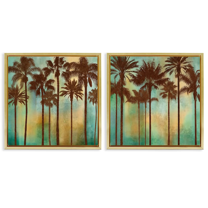 Stupell Palms on Blue & Orange Framed Floater Canvas Wall Art Design By John Seba (Set of 2) - 18 x 18 - Gold