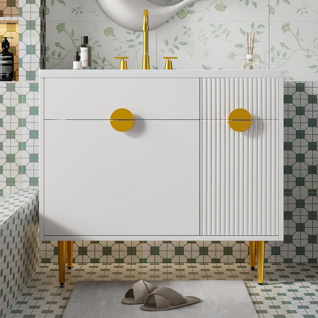 36" Freestanding Bathroom Vanity with White Integrated Resin Sink - 36'' x 18.5'' x 33.5''