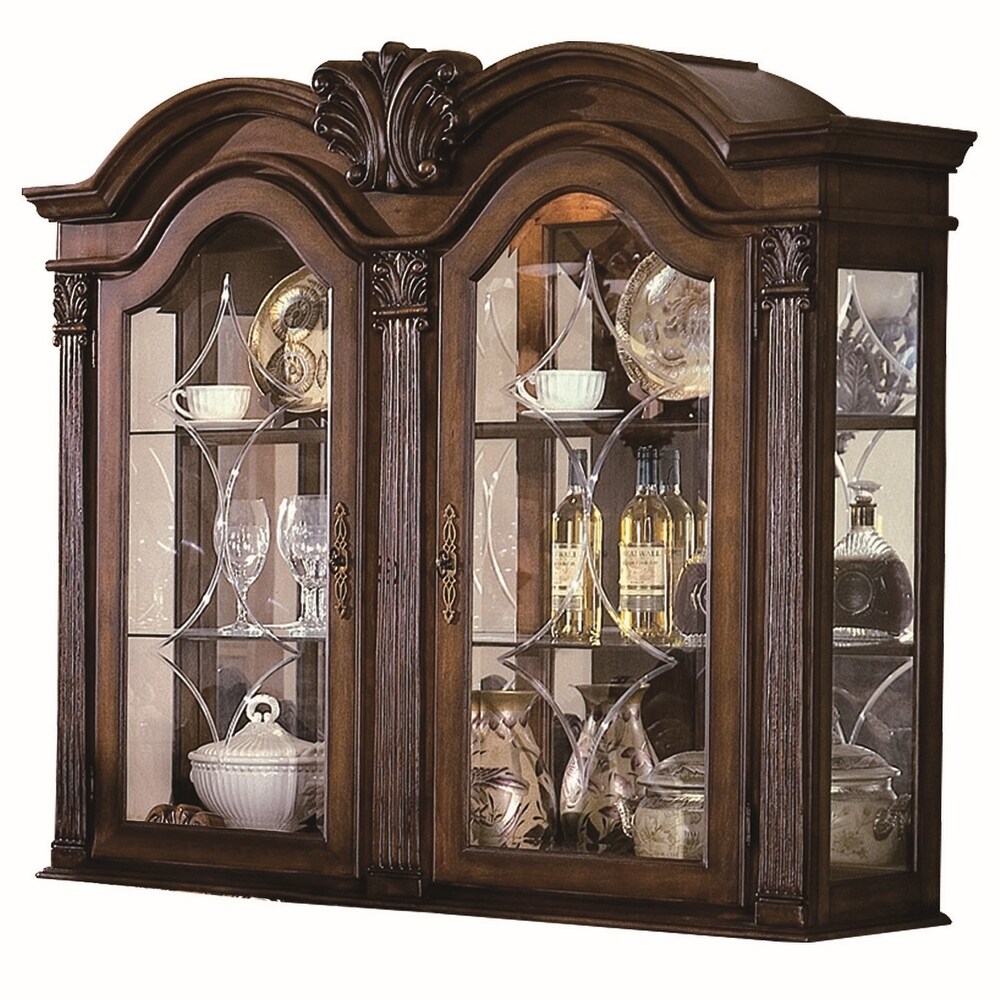 Overstock Wooden and Glass Hutch with Arch Shape Doors and 2 Shelves, Brown (Brown)
