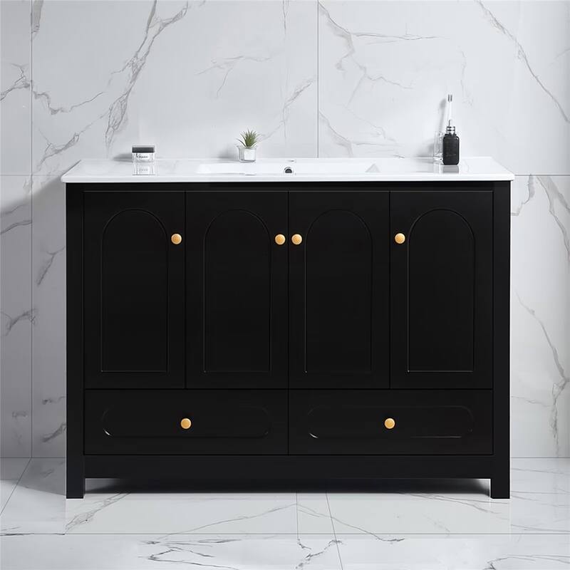 48" Bathroom Vanity with Ceramic Sink Combo, Abundant Storage Cabinet
