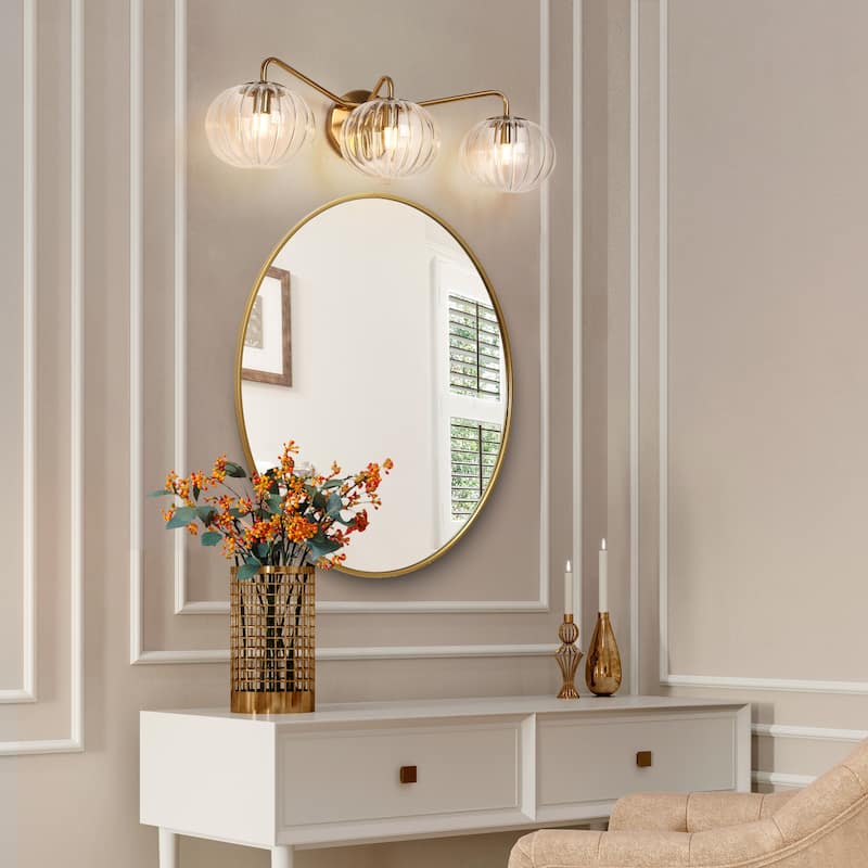 Modern Gold 3-Light Linear Bathroom Vanity Light Globe Glass Wall Sconces - L23.6" x H6.5"