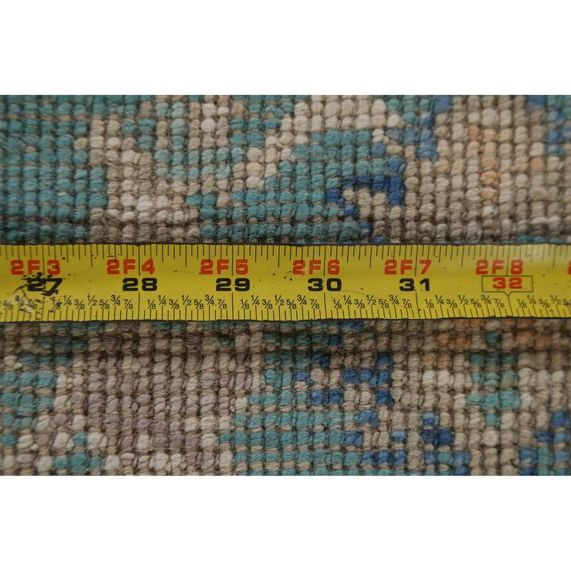 Hand Knotted Oriental 100% Wool Carpet Transitional Geometric Green Oushak Area Rug - 2' 11'' X 1' 11''