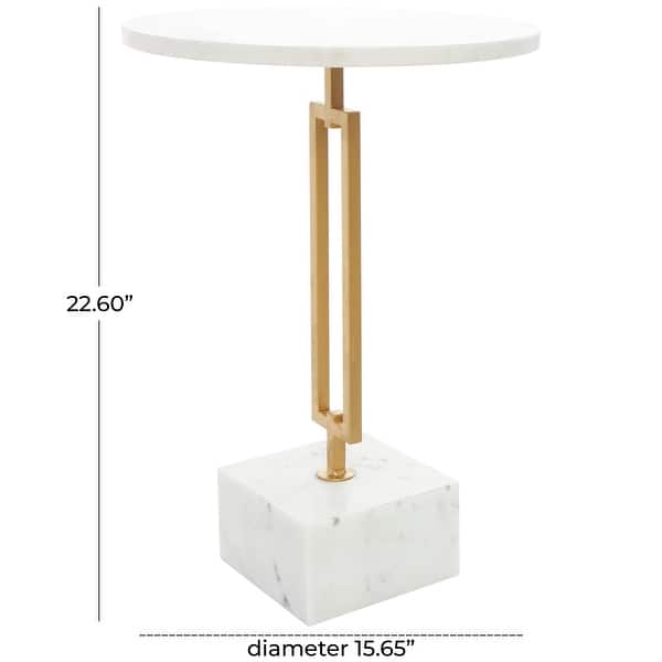White Marble Geometric Accent Table with Gold Metal Rectangular Stand