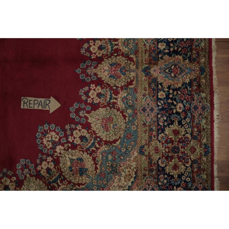 Hand Knotted Oriental 100% Wool Carpet Traditional Floral Red Kerman Area Rug - 12' 0'' X 8' 7''