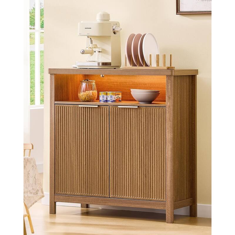 Sideboard Buffet Storage Cabinet,Buffet Table Storage Doors and Drawer - Wood - LED