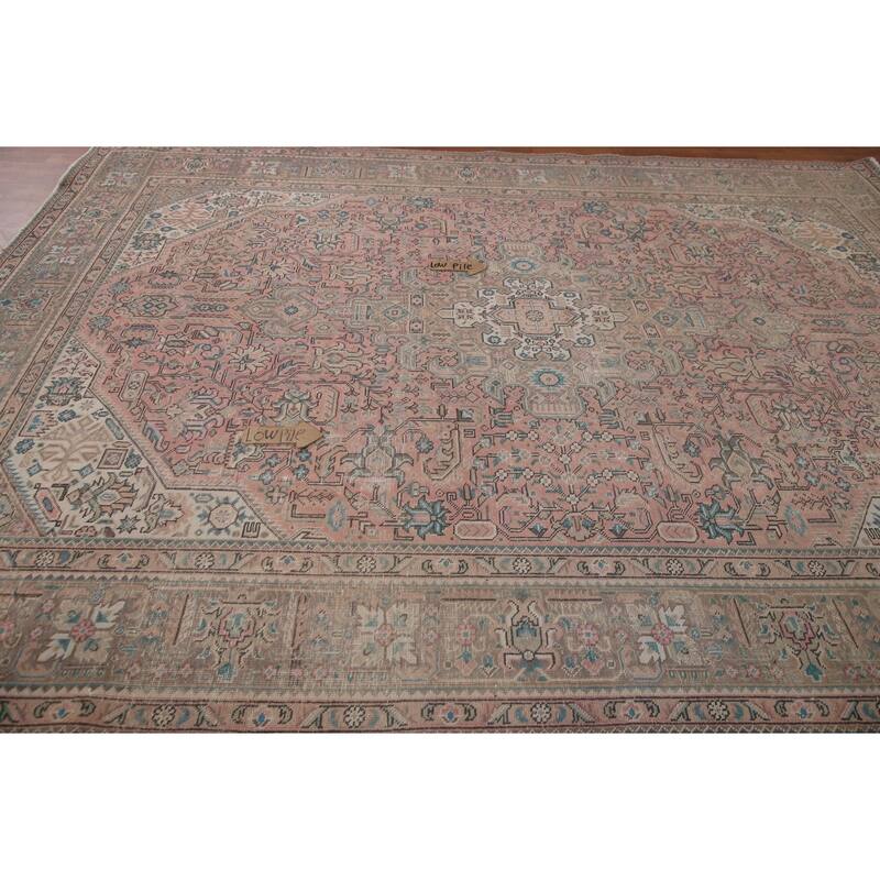 Hand Knotted Oriental 100% Wool Carpet Traditional Medallion Pink Tabriz Area Rug - 10' 10'' X 7' 10''