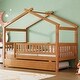 preview thumbnail 68 of 83, Montessori Bed House Bed with Trundle Bed and Headboard, Wood Daybed Platform Bed Frame No Box Spring Needed for Boys Girls