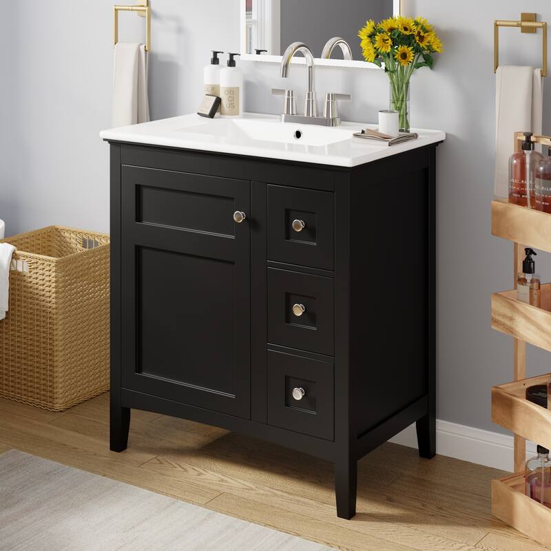 GDFStudio - Rivington Modern Bathroom Vanity with Ceramic Sink and 3 Storage Drawers - 30'W