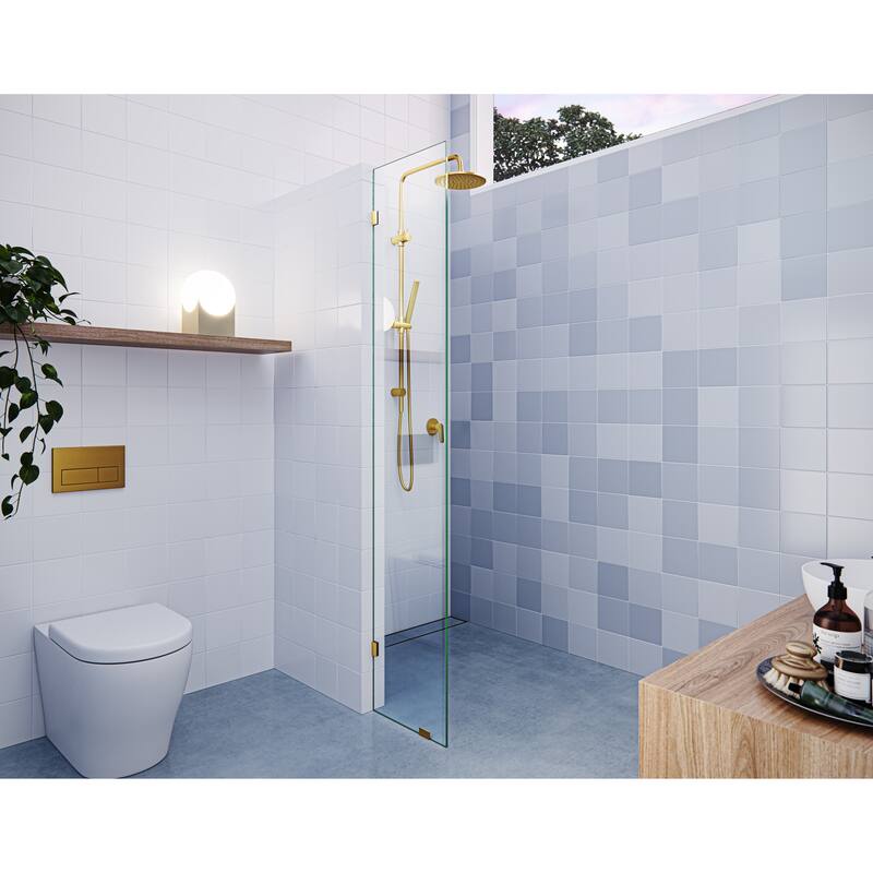 Glass Warehouse 78" x 13" Frameless Shower Door - Single Fixed Panel - Satin Brass