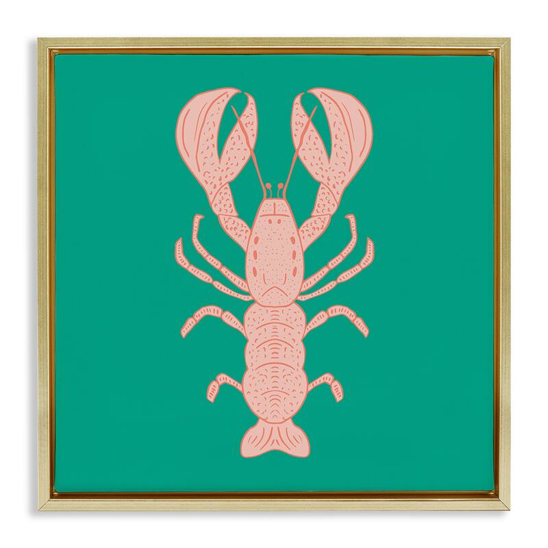 Stupell Minimal Pink & Green Lobster Framed Floater Canvas Wall Art Design By Sazerelli Designs - 18 x 18 - Gold