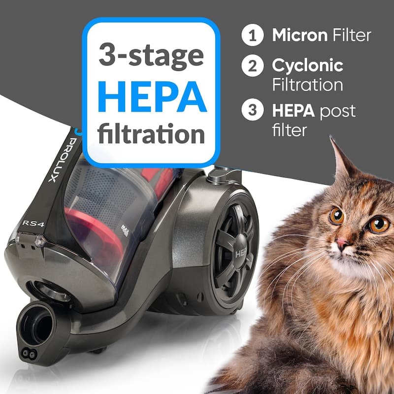 Prolux RS4 Lightweight Bagless Canister Vacuum with Dual HEPA Filtration Premium Button Lock Tools and Automatic Cord Rewind