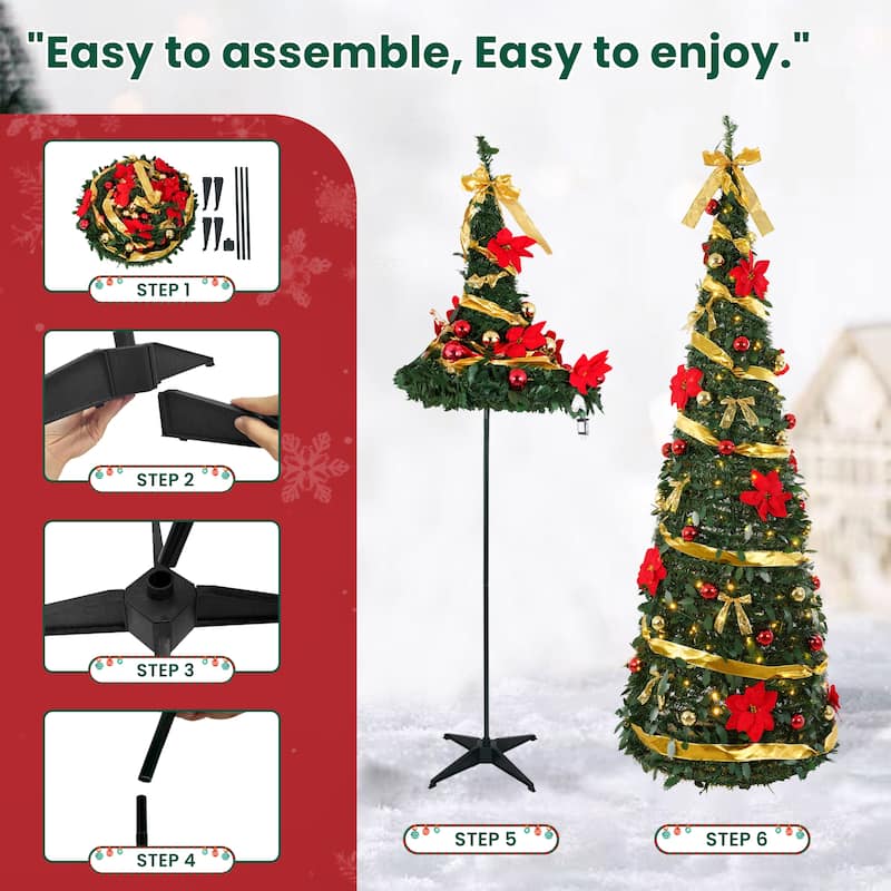 6FT/7FT Pre-Lit Artificial Christmas Tree with Ornaments