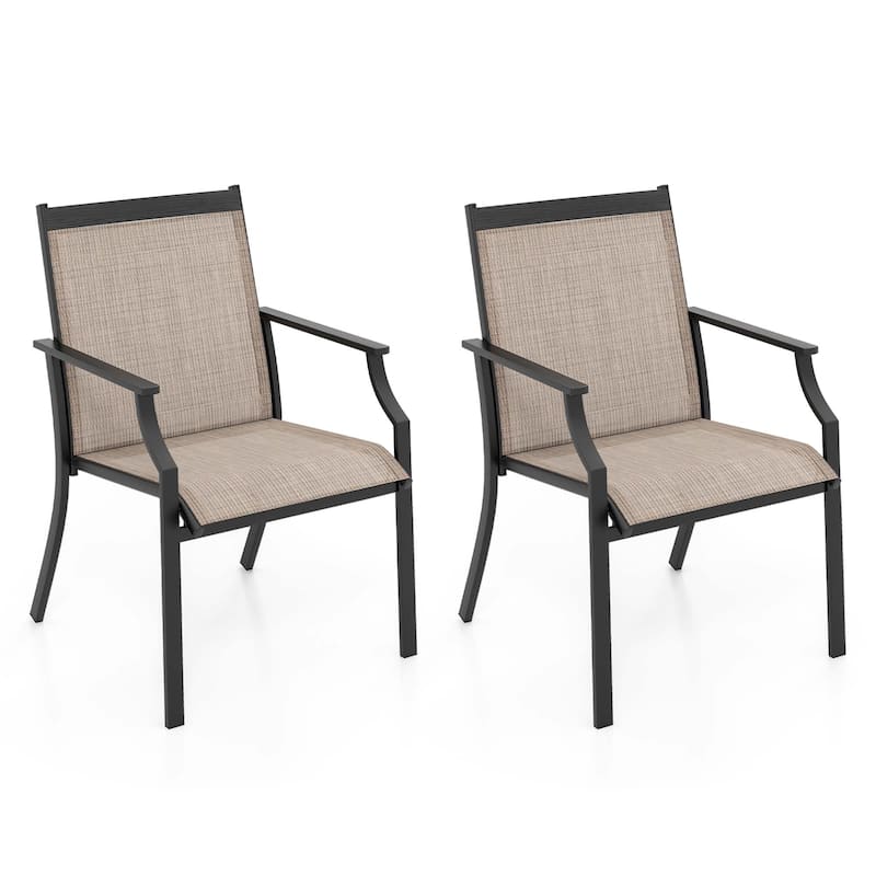 2 PCS Patio Dining Chairs Large Outdoor Chairs Breathable Seat - Coffee