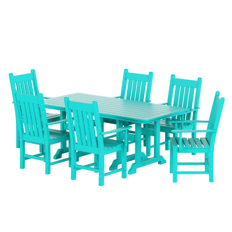 Laguna Hdpe All Weather Outdoor Patio Dining Set with Rectangle Table, Arm Chairs (7-Piece Set)