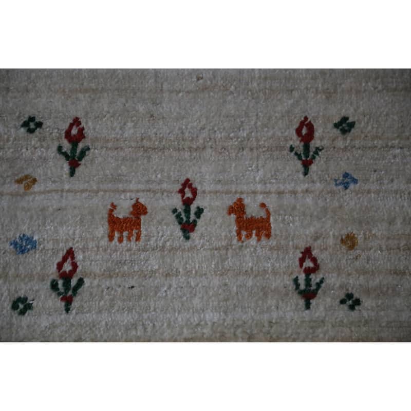 Hand Knotted Oriental 100% Wool Carpet Tribal Tribal Beige & Ivories Gabbeh Area Rug - 12' 2'' X 9' 4''