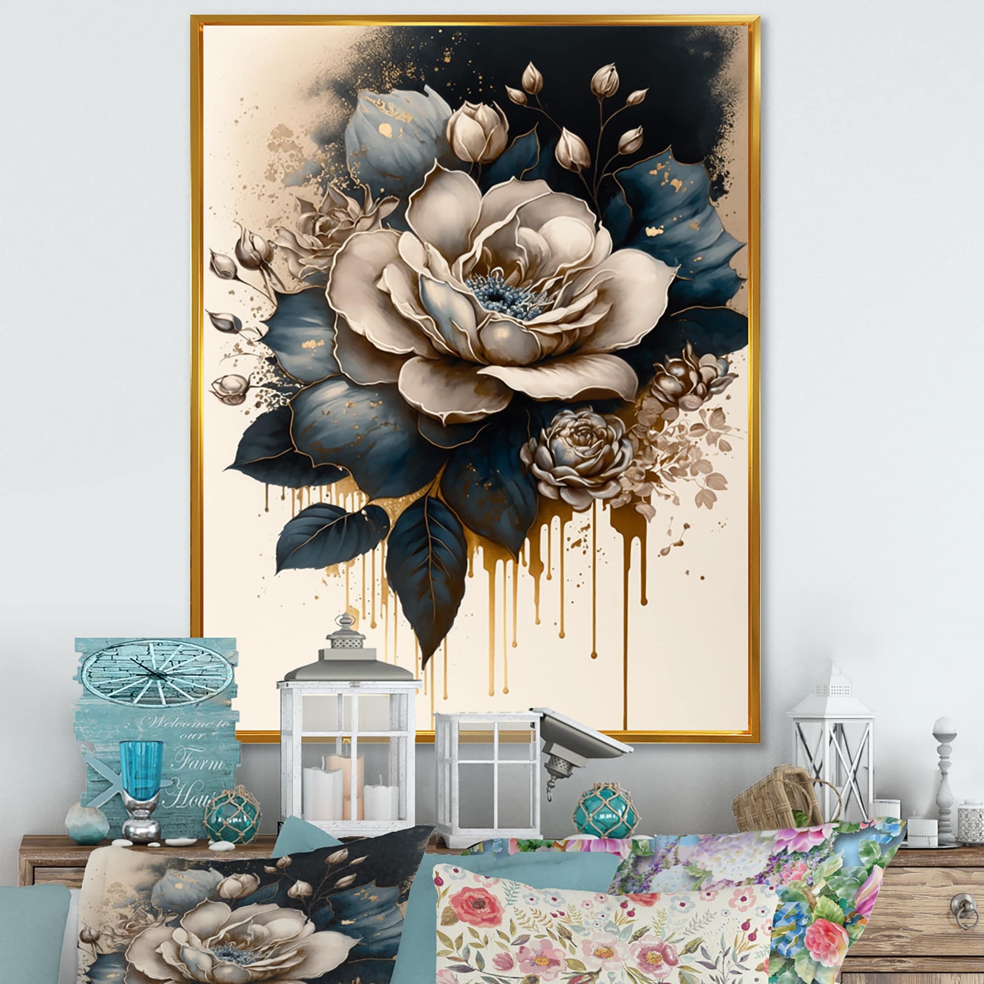 Designart Black And White Rose Design III Floral & Botanical Framed  Canvas Art Print - On Sale - Bed Bath & Beyond - 37313211