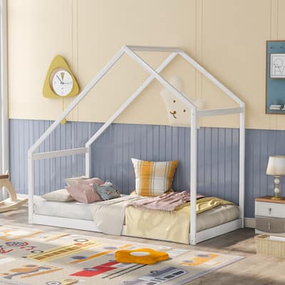 Twin Size House Bed Frame with Semi-Enclosed Design, Perfect for Kids