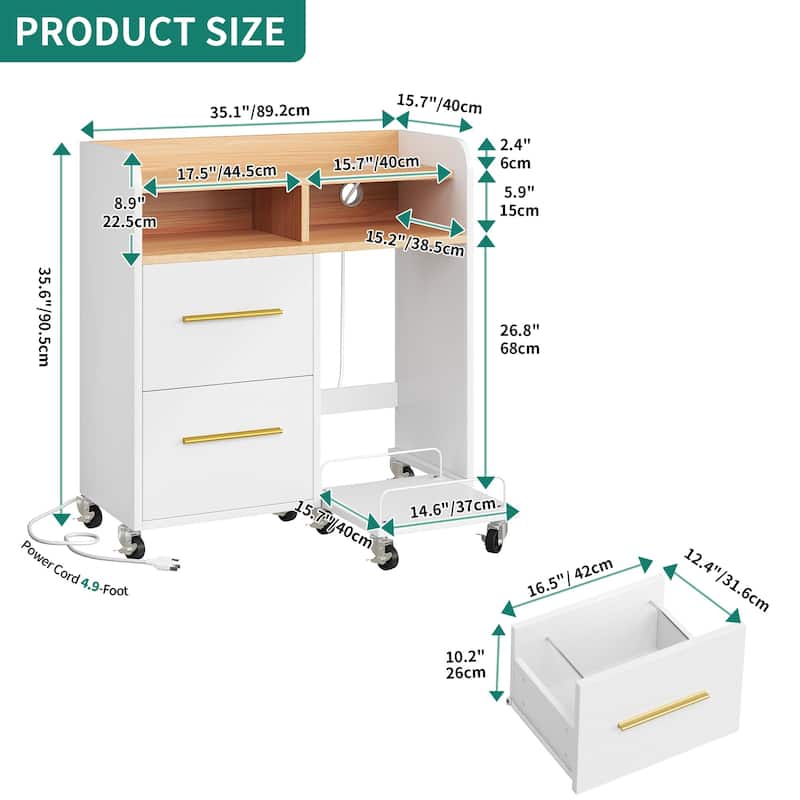 Moasis 2 Drawer Rolling File Cabinet with Printer Stand Cart for Home Office