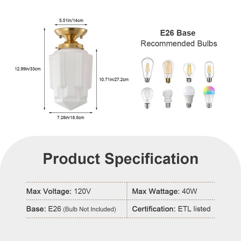 Vintage Antique Bronze White Jade Glass One Light Flush Mount Ceiling Light