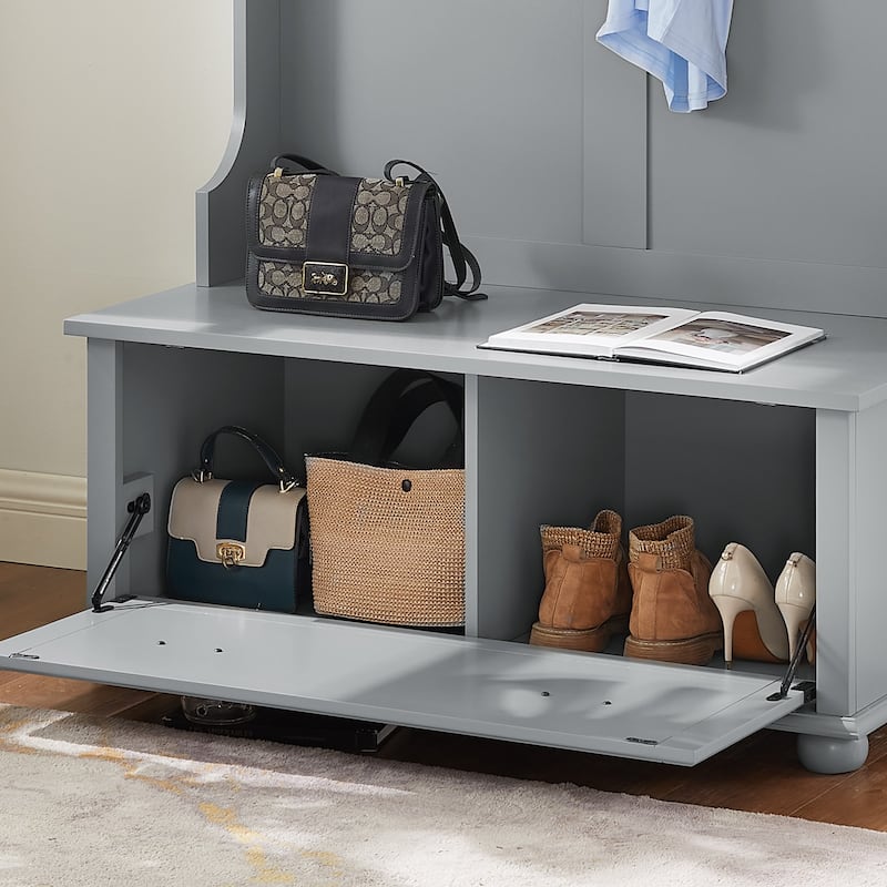 Classic Hall Tree Cabinet with Shoe Rack Bench and Coat Hooks, Entryway Storage Cabinet Bench with Open Shelves