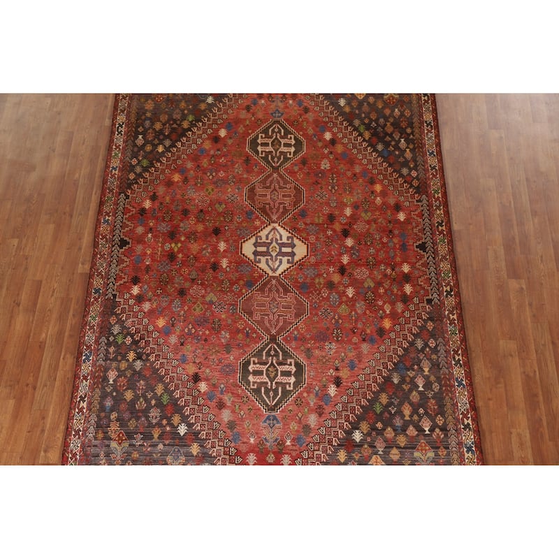 Vegetable Dye Shiraz Persian Vintage Area Rug Hand-Knotted Wool Carpet - 6'0"x 9'11"