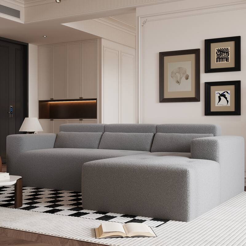 109'' Teddy Fabric L-Shape Sofa,Modular Chaise Include,Apartment Ready