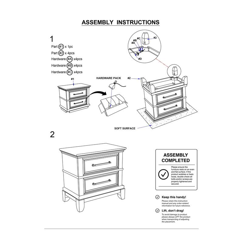 Contemporary Gray Solid Wood Veneer 1pc Nightstand w/ Pewter Pulls & Crown Molding for Bedroom
