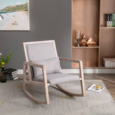 Nordic Style Simple Post-Modern Design Solid Wood Linen Fabric Rocking Chair with Removable Lumbar Pillow