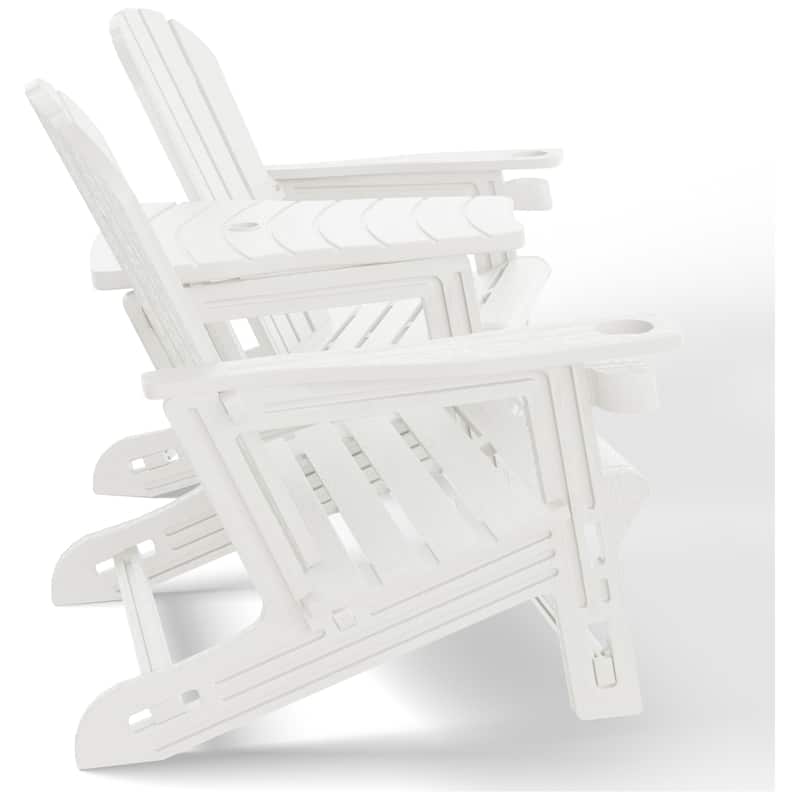Polytrends Coastline Outdoor Poly Adirondack Chair Set with Connecting Tray & Cup Holder