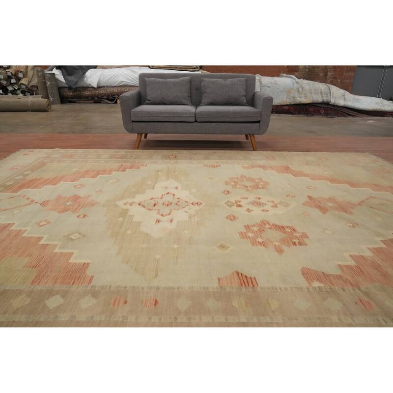 Hand Woven Oriental 100% Wool Carpet Southwestern Tribal Greys & Charcoal Kilim Area Rug - 13' 0'' X 10' 0''