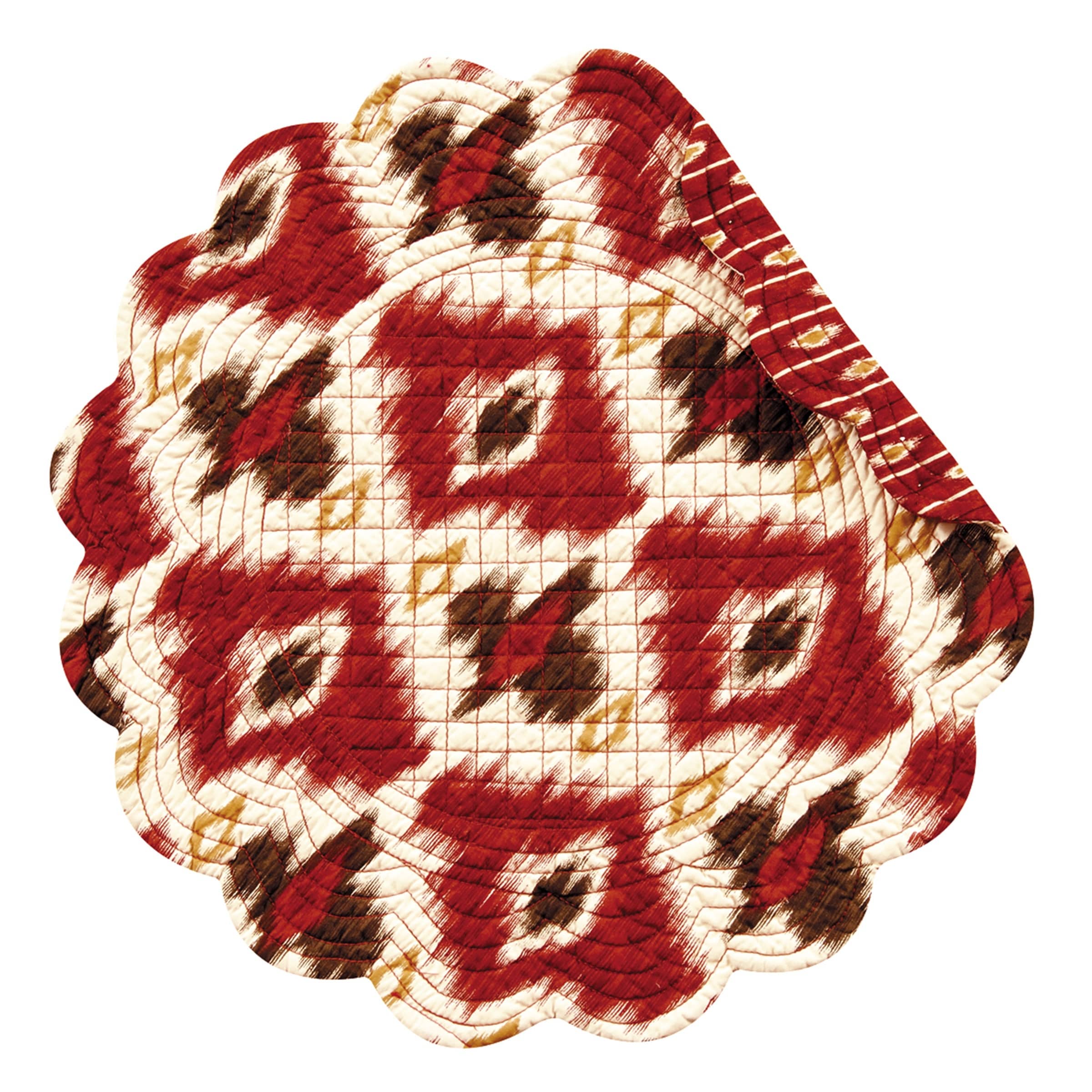 Ikat Cotton Quilted Round Reversible Placemat Set of 6 - Set of 6