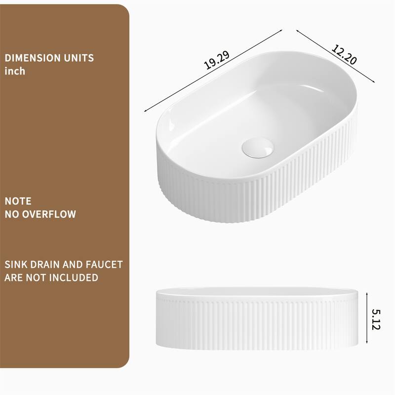 19″ x 12″ Oval Bathroom Porcelain Vessel Sink Above Counter