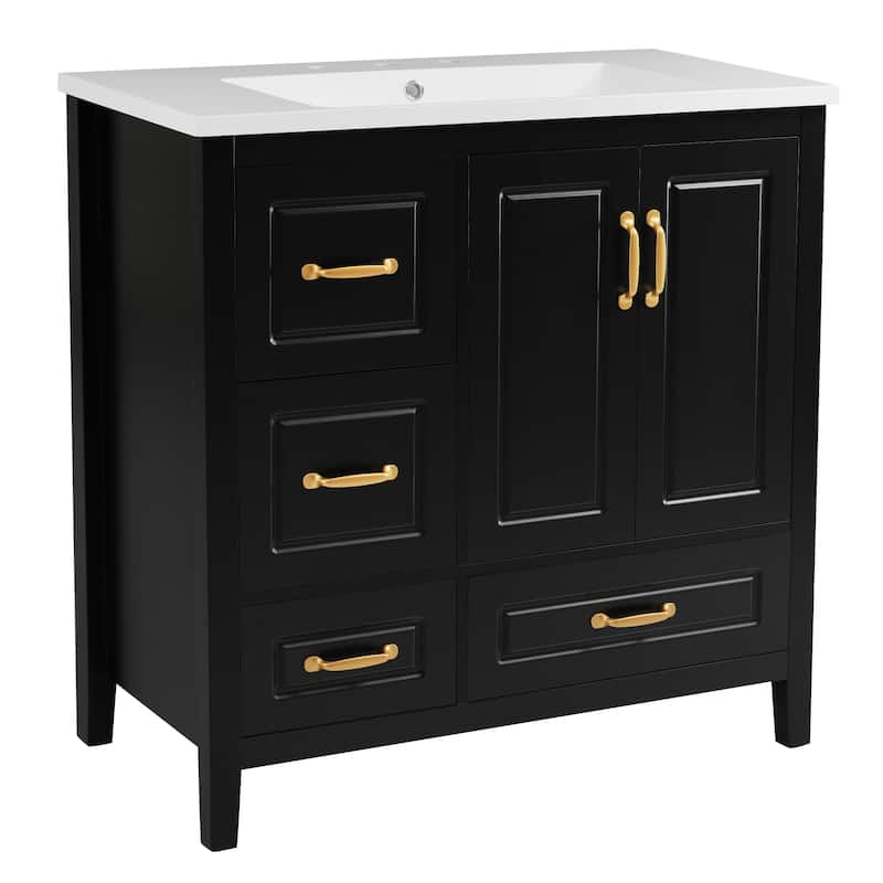 36 inch Bathroom Vanity with Sink, One Cabinet with Soft-closing Doors, 4 Soft-Closing Drawers, Metal Handles