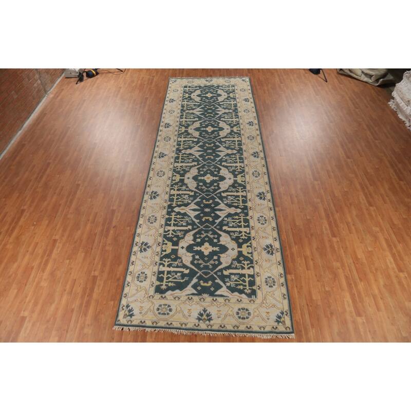 Green Oushak Indian Runner Rug Handmade Wool Carpet - 6'0" x 17'9"