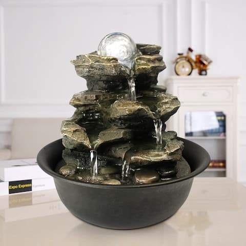 Spinning Orb Rock Cascading Tabletop Fountain Indoor Waterfall Feature