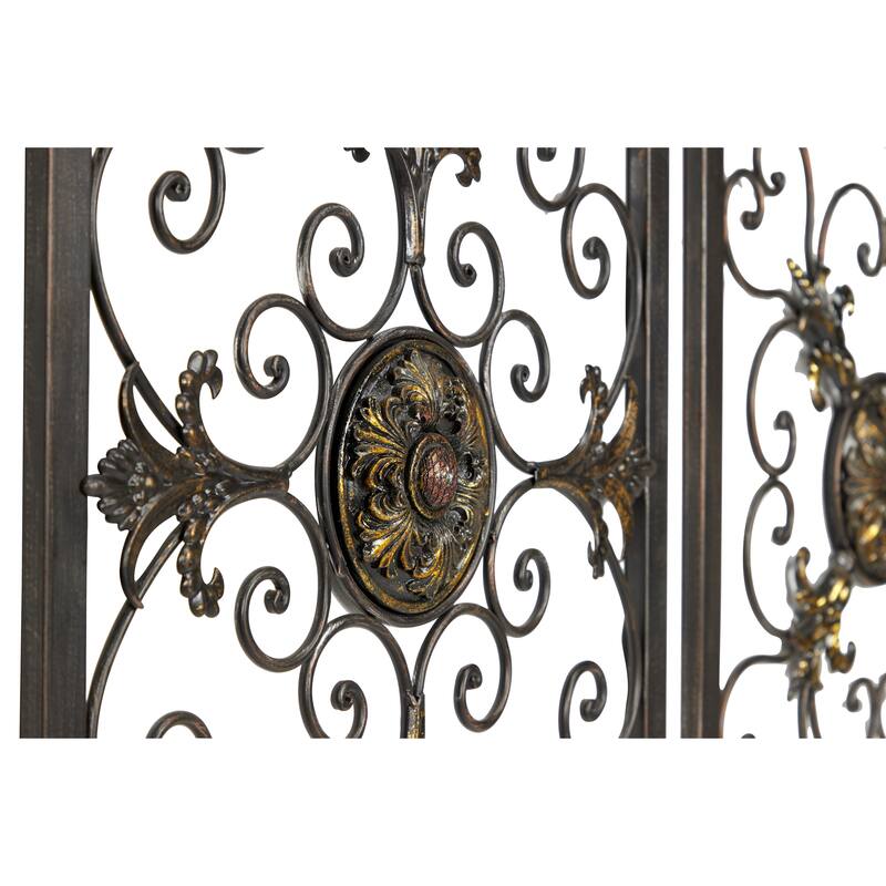 Brown Metal Wire Scroll Fleur De Lis Home Wall Decor with Gold Accents (Set of 4)