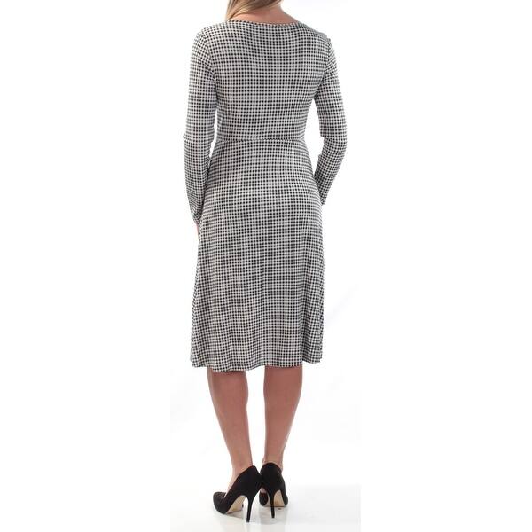 Shop Womens Black White Check Long Sleeve Knee Length Sheath Dress